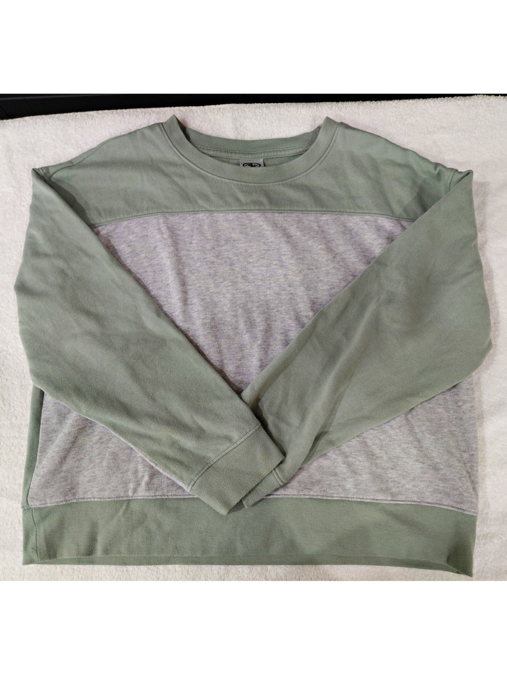 Athletic Works Colorblock Crewneck Long Sleeve Fleece Sweatshirt Green Gray XL